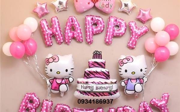 Set bóng trang trí sinh nhật cho bé gái chủ đề kitty